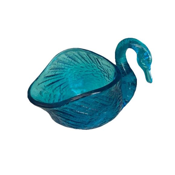 Vintage Swan L E Smith Glass Turquoise Blue Trinket Dish Nautical Beach Decor - Picture 2 of 16